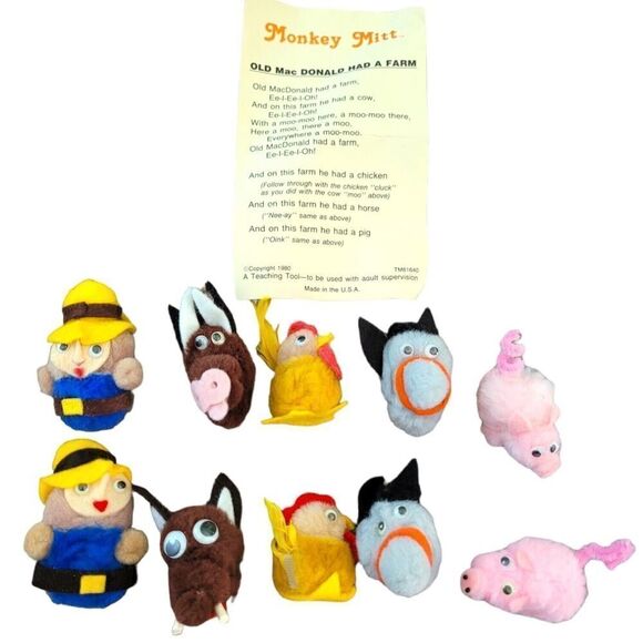 Vintage Monkey Mitt Teaching Tool Old MacDonald Had a Farm Retro 80s Reading Kit - Picture 1 of 1